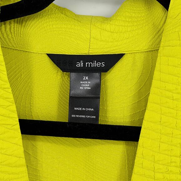 Ali Miles Textured Stand Collar Single Button Top Jacket Plus Sz 2X Artsy Citron - Picture 6 of 9